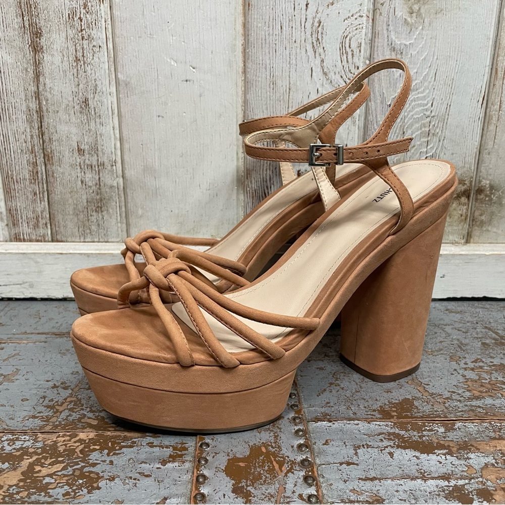 SCHUTZ Faubina Nubuck Leather Platform High Heel Sandals